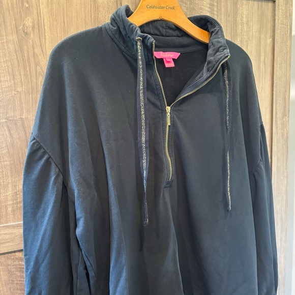 Lilly Pulitzer Large Lesha Sweatshirt Long Sleeve Popover half zip black - Picture 6 of 13